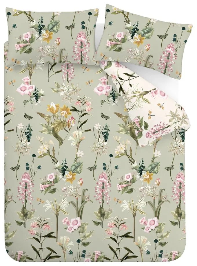 Jasnozielona bawełniana pościel dwuosobowa 200x200 cm Exotic Floral – RHS