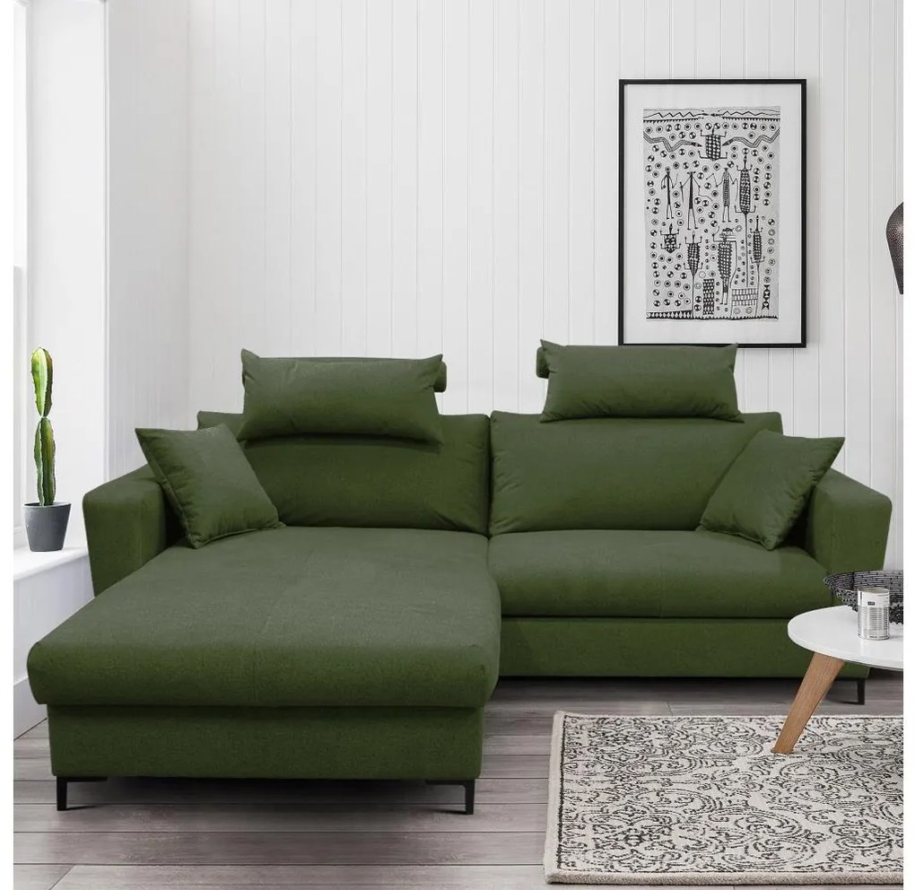 Rozkładany narożnik z pojemnikiem HORTA, układ L, lewy, zielony