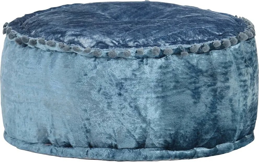 Niebieski Okrągły Puf z Aksamitu 40x20 cm - Komfortowy Ottoman Bez Schowka, Styl Współczesny