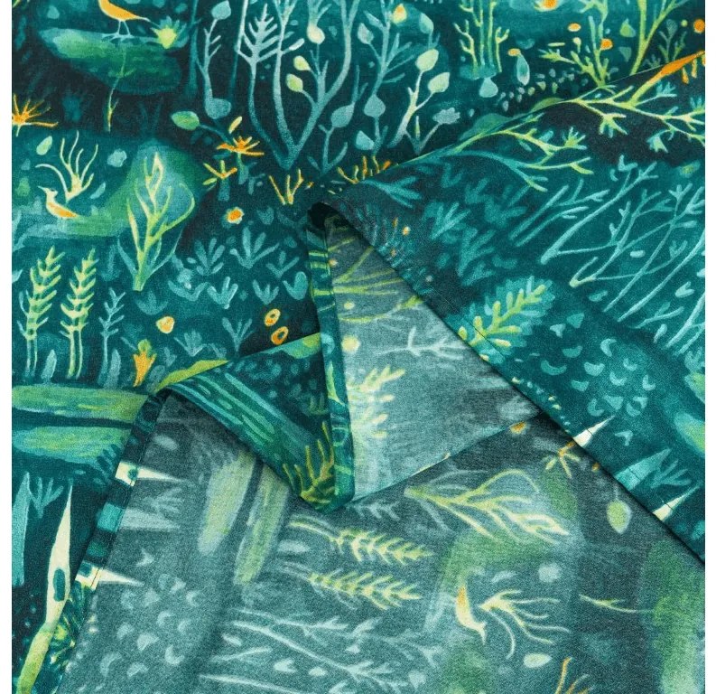 PrzytulneMieszkanie.pl Prześcieradło z mikrofibry 140x240 cm i poszewka na poduszkę 50x70 cm NEON FOREST, kolorowe
