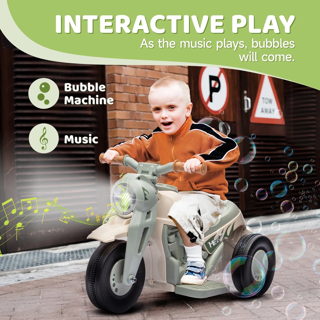 AIYAPLAY Elektryczny Motorower dla Dzieci, 6V Motorower dla Maluchów z Muzyką, Bąbelkami 2,5-3 km/h, dla Dzieci 2-5 Lat