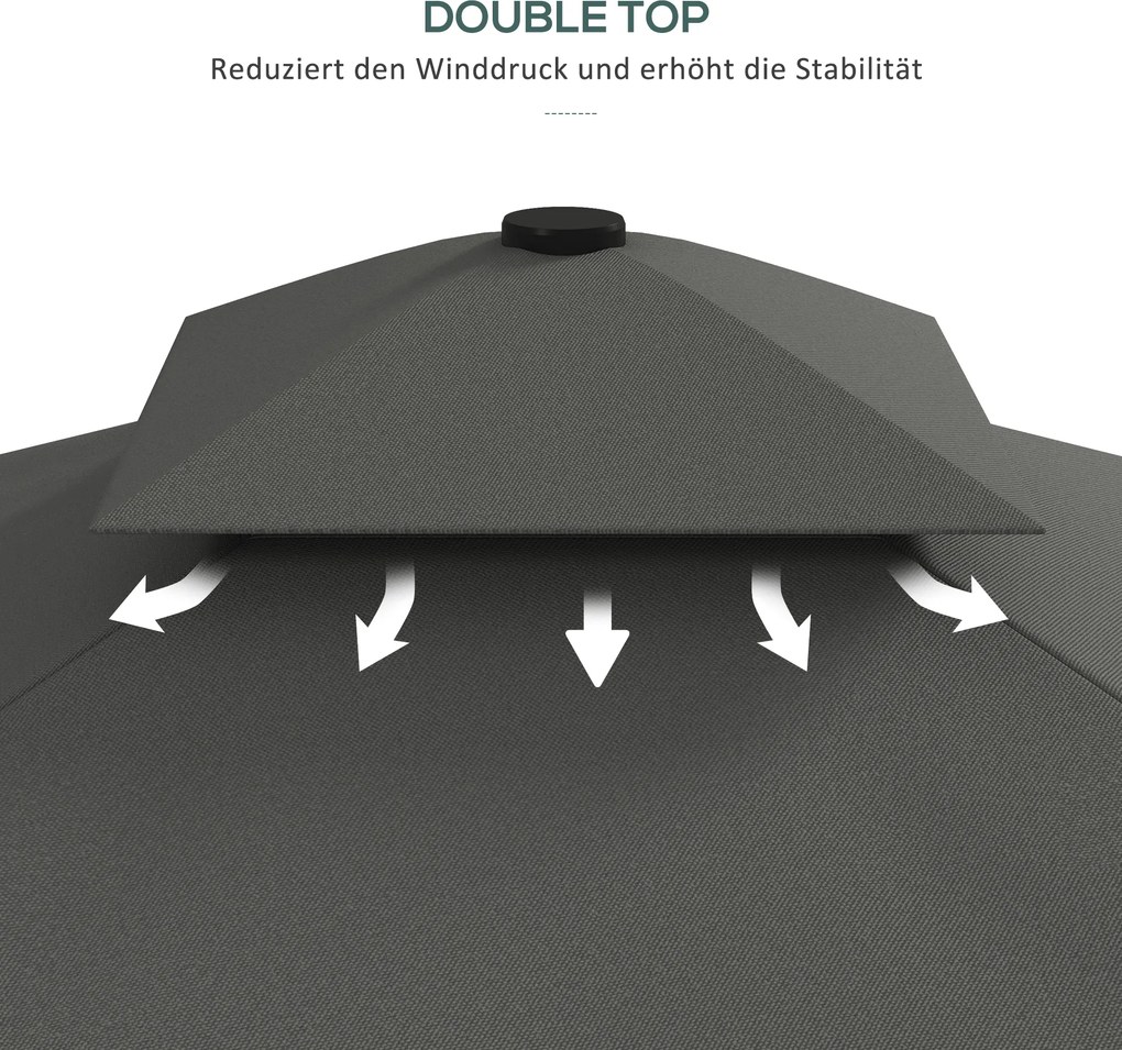 Outsunny Parasol ogrodowy, Parasol boczny, dekoracyjny rant, dach wentylacyjny, rama metalowa, 2,4x2,4x2,6m, Ciemnoszary