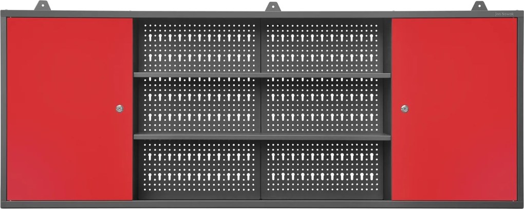 Ścienna szafka narzędziowa do warsztatu Leo 160x20x60 cm antracyt/czerwony