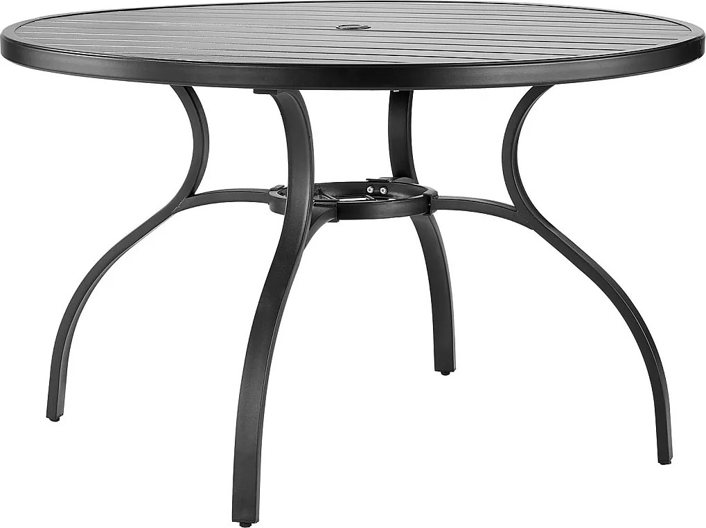 Stół do Jadalni SucceBuy na Taras Zewnętrzny 120 cm, Okrągły Stół Bistro ze Stali I Metalu, Obciążenie 68,04 kg, z Otworem na Parasol 3.8 cm, Czarny