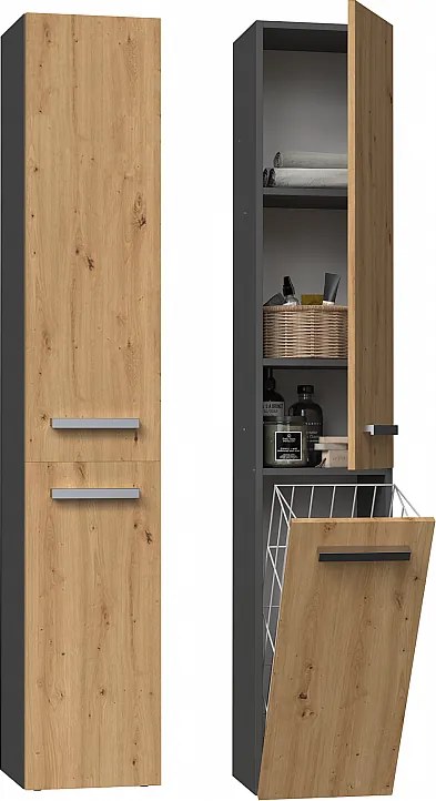 Słupek Łazienkowy Nel IV |Antracyt/Dąb Artisan | 31x30x174 cm | Regał Łazienkowy
