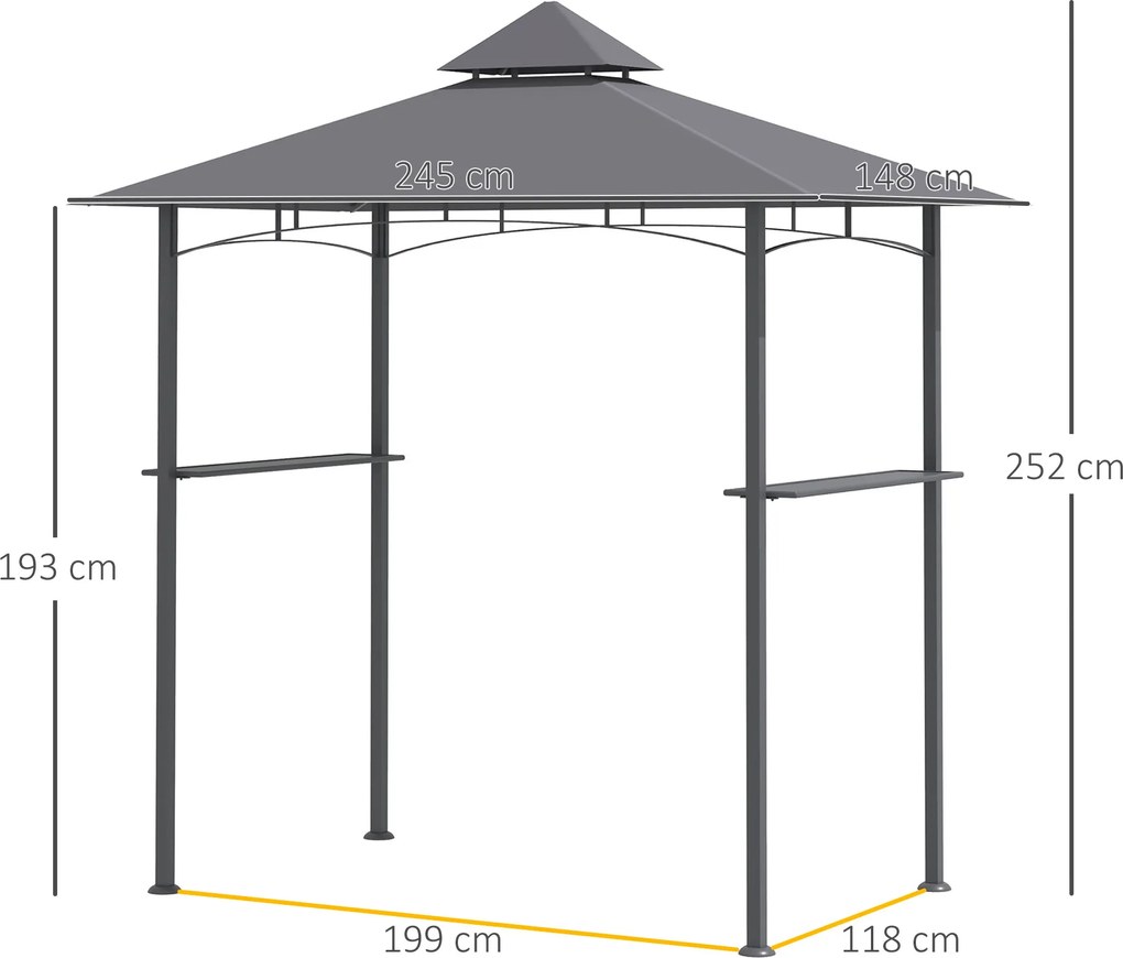 Outsunny pawilon grillowy z podwójnym dachem hamujący płomienie szary 245x148x255 cm Aosom PL
