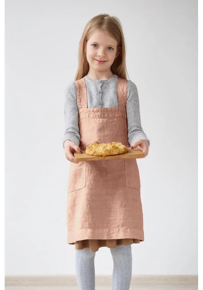 Dziecięcy pomarańczowy lniany fartuch Linen Tales Pinafore, 60x34 cm