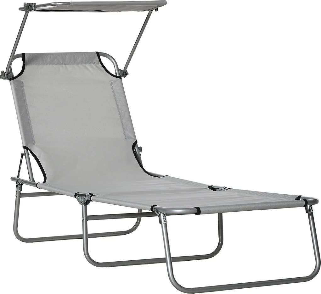 Outsunny Leżak ogrodowy składany z daszkiem przeciwsłonecznym na plażę wellness szary 187x58x36 cm | Aosom PL