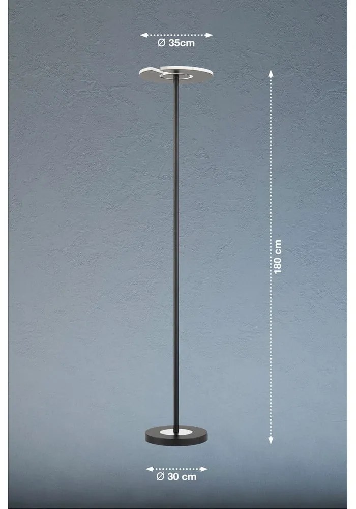 Czarna lampa stojąca LED ze ściemniaczem i szklanym kloszem (wysokość 180 cm) Dent – Fischer & Honsel
