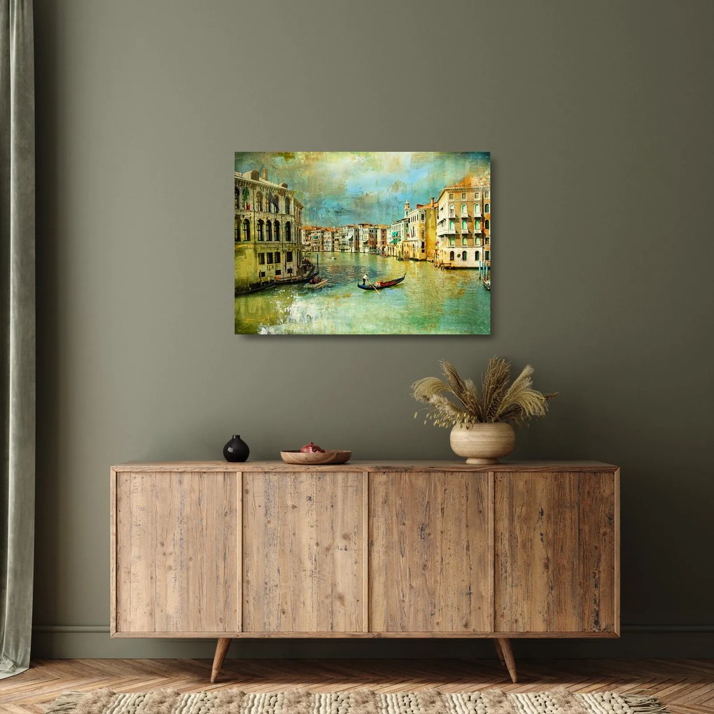 Obraz na szkle - Kanał wenecki i gondole (70x50 cm)