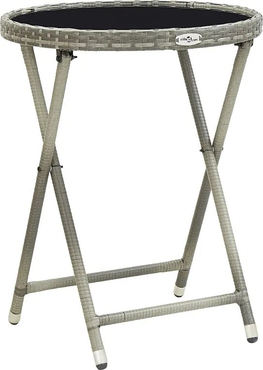 Stolik do herbaty Szary 60 cm z plecionki z żywicy i hartowanego szkła Składany do ogrodu i tarasu