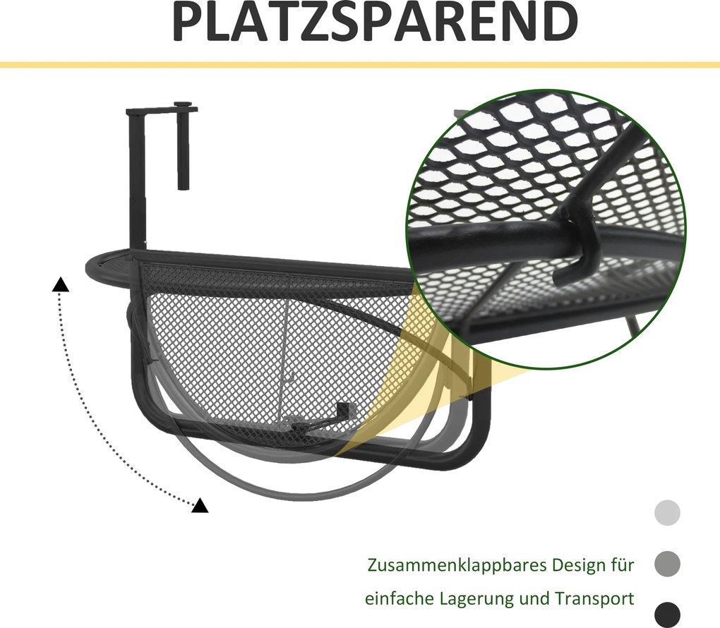 Outsunny Stół Wiszący Balkonowy Półokrągły Regulowana Wysokość Metalowy Czarny 60x45x50cm | Aosom PL