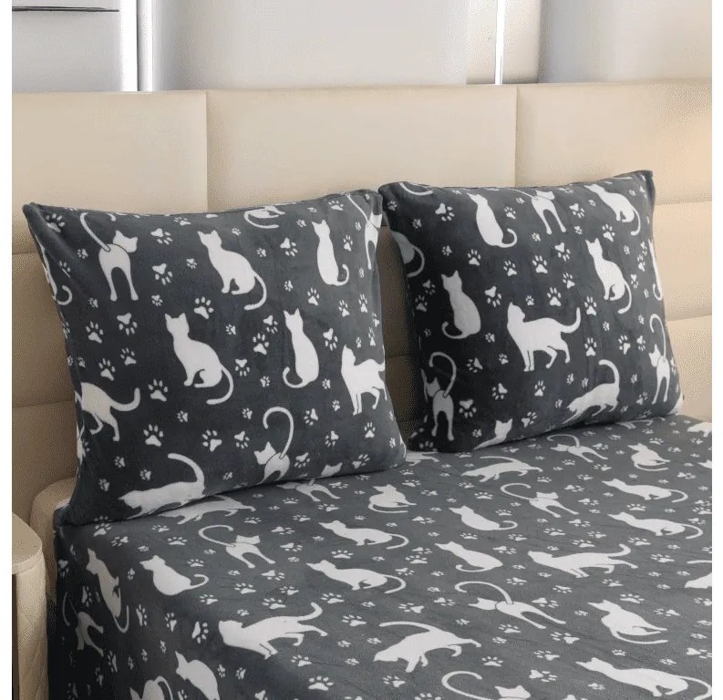 PrzytulneMieszkanie.pl PrzytulneMieszkanie.pl Pościel z mikropluszu WHITE CATS szare Rozmiar pościeli: 2 szt 70 x 90 cm | 200 x 220 cm