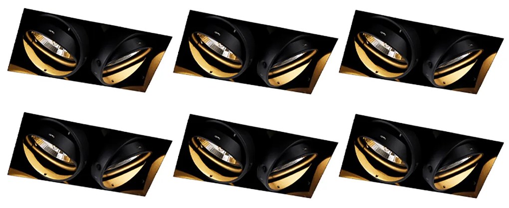 Zestaw 6 wpuszczanych reflektorów czarnych GU10 AR111 bez obramowania 2-światłowe - Oneon
