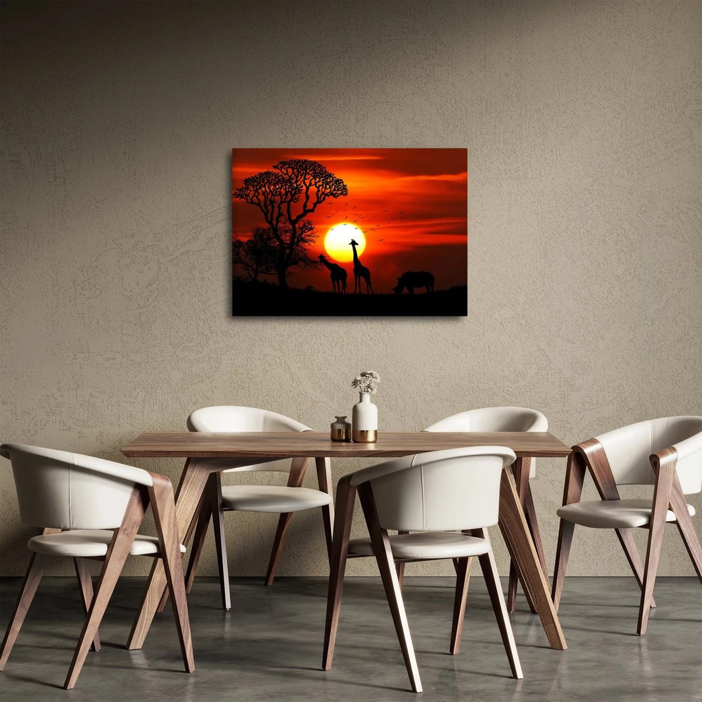Obraz - Sylwetki zwierząt o zachodzie słońca (70x50 cm)