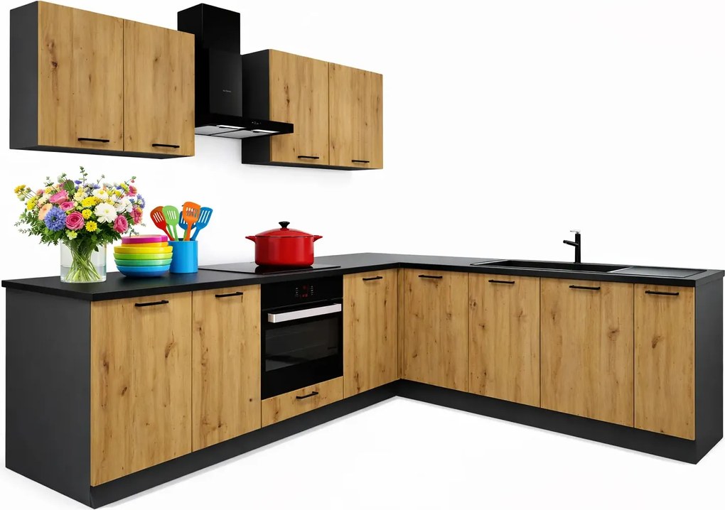 Zestaw mebli do kuchni 260 cm grafit + dąb artisan C5-D96