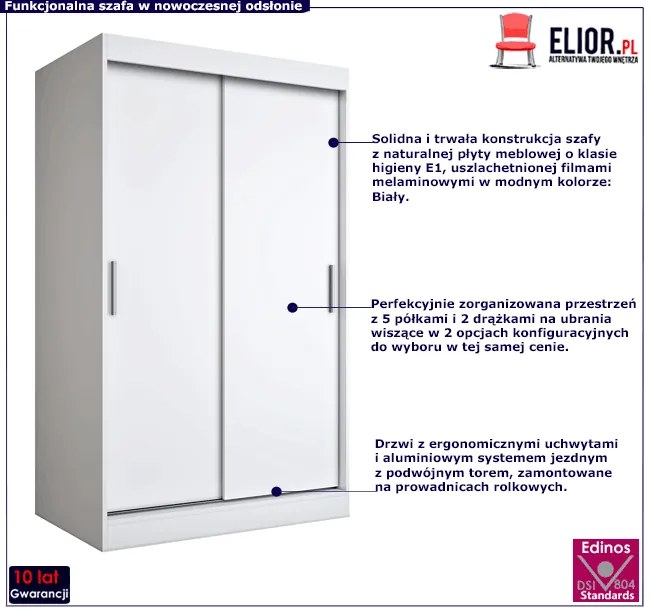 Biała szafa przesuwna 120 cm - Erco 3X