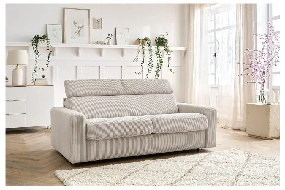 Kremowa sztruksowa rozkładana sofa 195 cm Monaco – Bobochic Paris