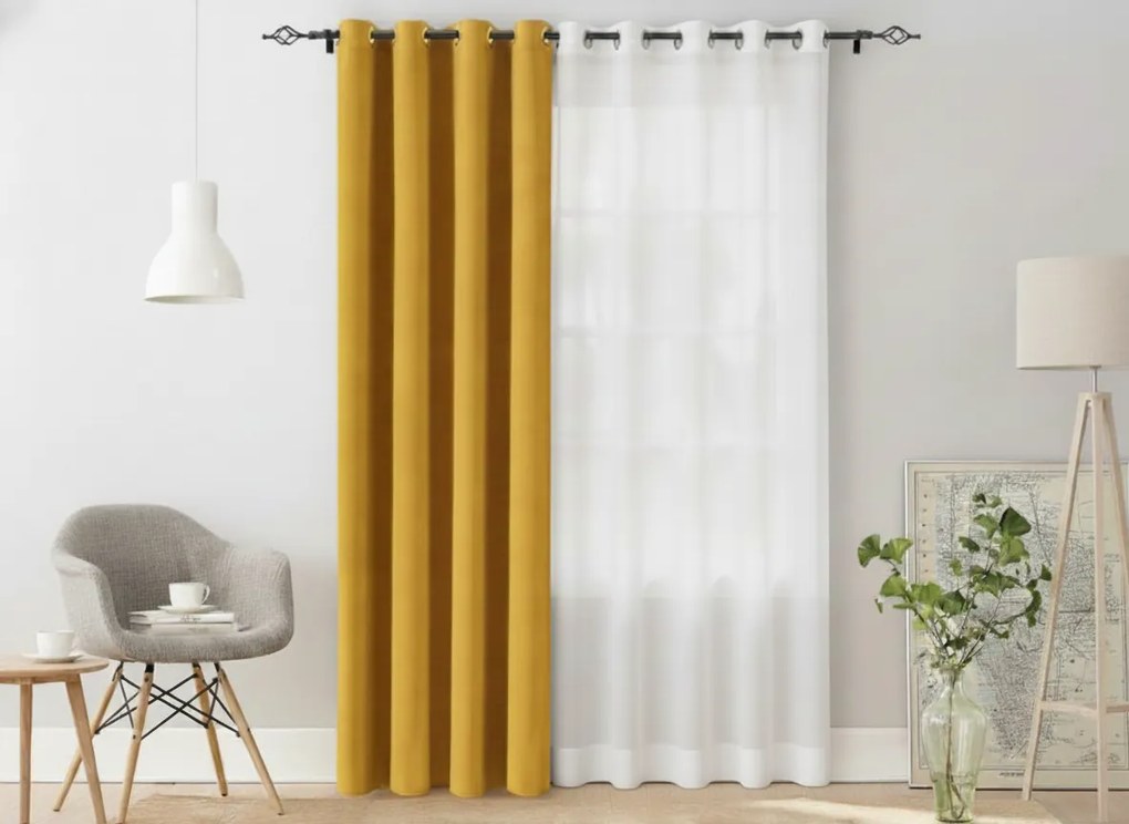 Żółta zasłona OXFORD 140x250 cm Zawieszanie: Metalowe pierścienie