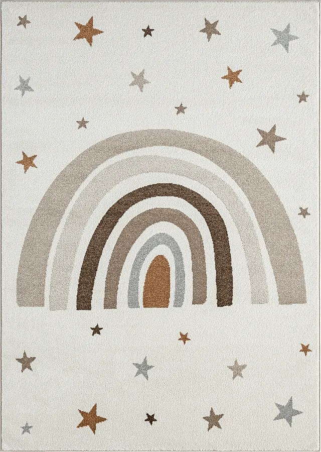 Dywan Beat Kids Nowoczesny Dziecięcy Tęcza Pastelowe Gwiazdy - Kremowy - 140x200 cm