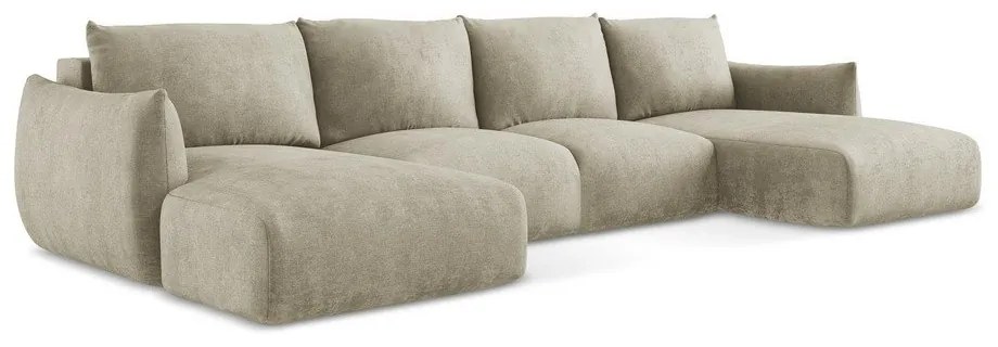 Beżowy rozkładany narożnik z tkaniny szenilowej (w kształcie litery U) Leila – Makamii