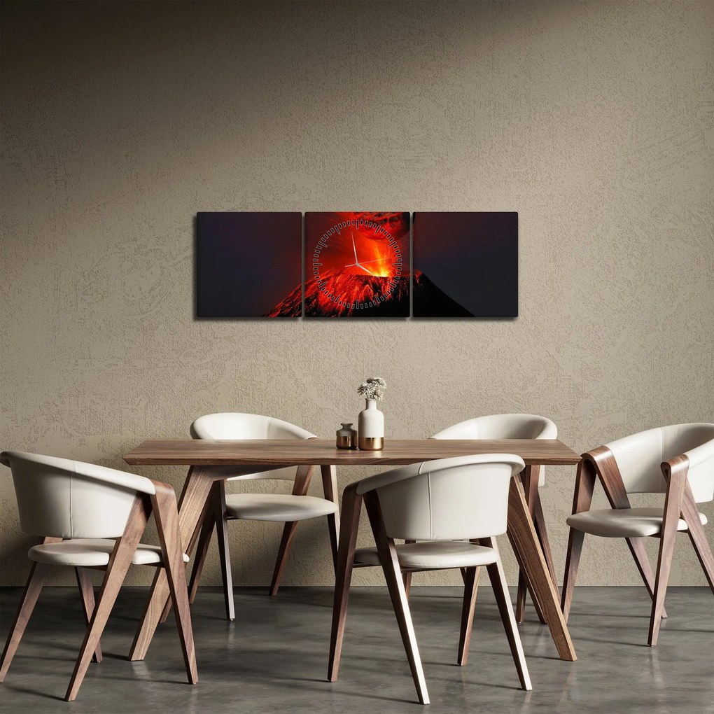 Obraz wulkanu (z zegarem) (90x30 cm)