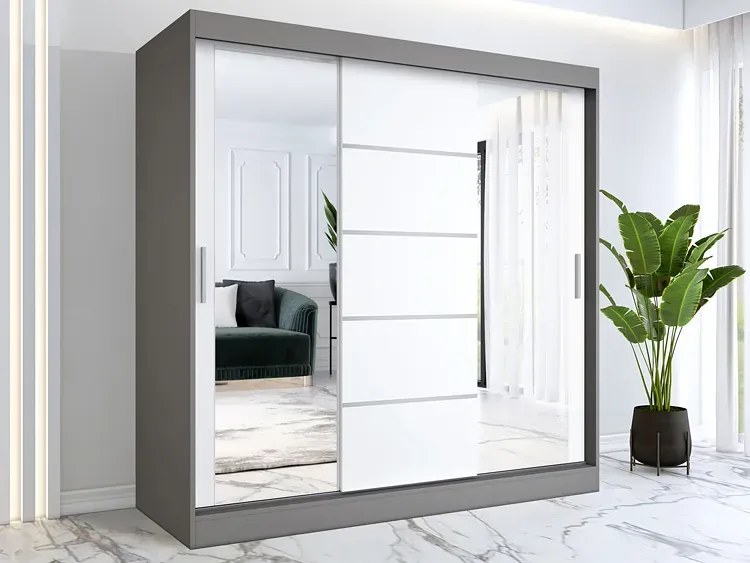 Trzydrzwiowa szafa przesuwna 200 cm antracyt + biały F5-G02