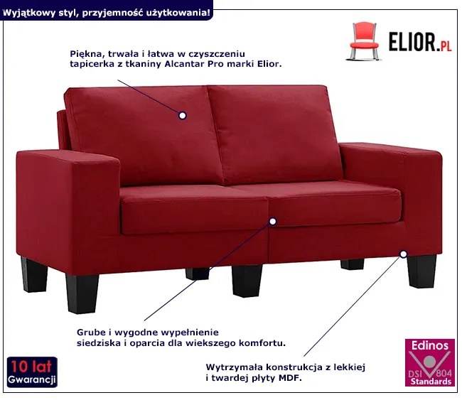 2-osobowa sofa z podłokietnikami, czerwone wino - Lurra 2Q