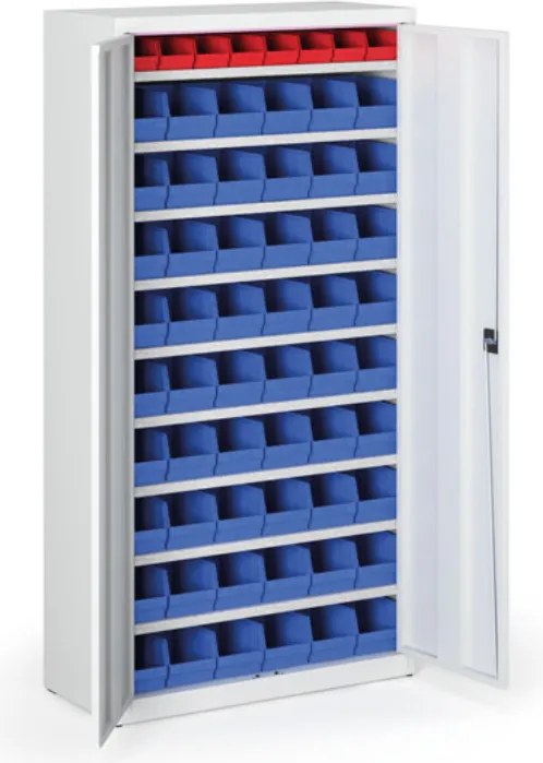 Szafa z plastikowymi pojemnikami BASIC - 1800 x 400 x 920 mm, 8x A, 54x B. szary