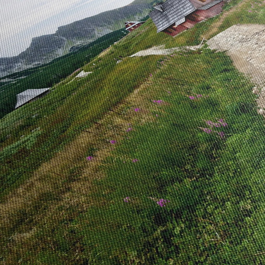 Obraz - Krajobraz górski z domami (170x50 cm)
