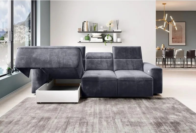 Narożnik COLOMBO Mini Lewostronny z elektryczną funkcją spania pojemnikiem PALLADIUM 16 Ciemny szary WERSAL