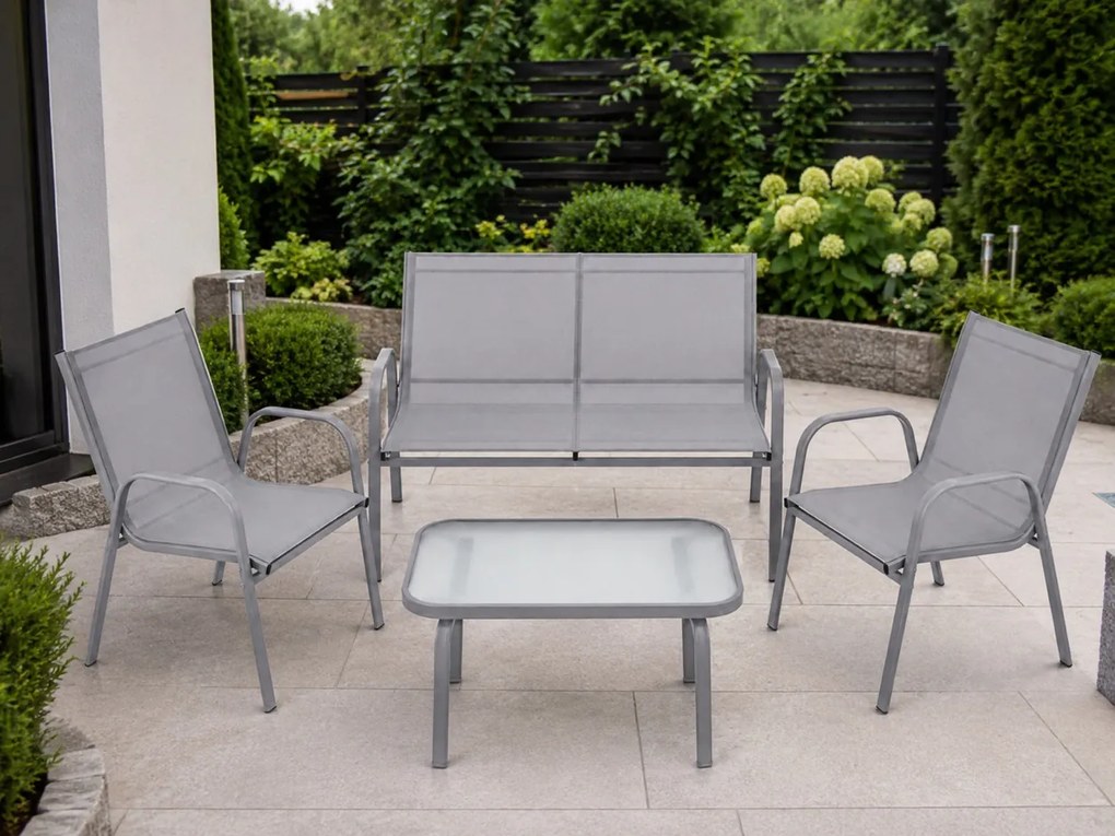 Zestaw mebli ogrodowych Boston 025 - sofa 2-osobowa, 2 fotele, stolik, kolor szary