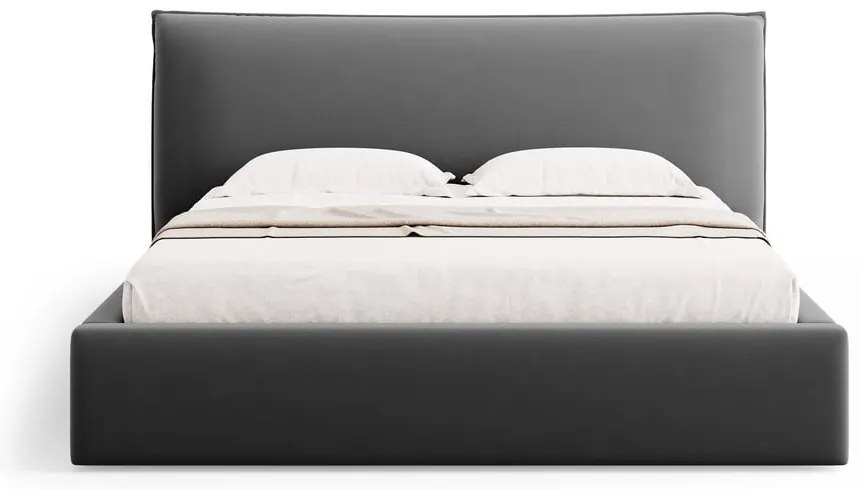 Ciemnoszare tapicerowane łóżko dwuosobowe ze schowkiem i stelażem 160x200 cm Elio – Milo Casa