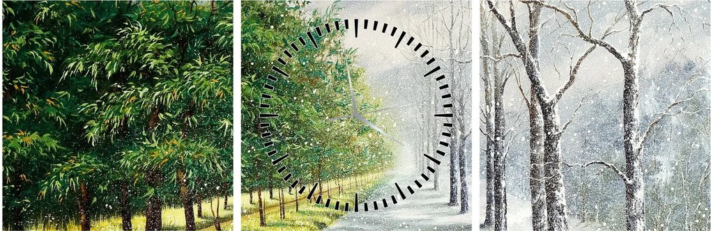 Obraz - Zima kontra lato (z zegarem) (90x30 cm)