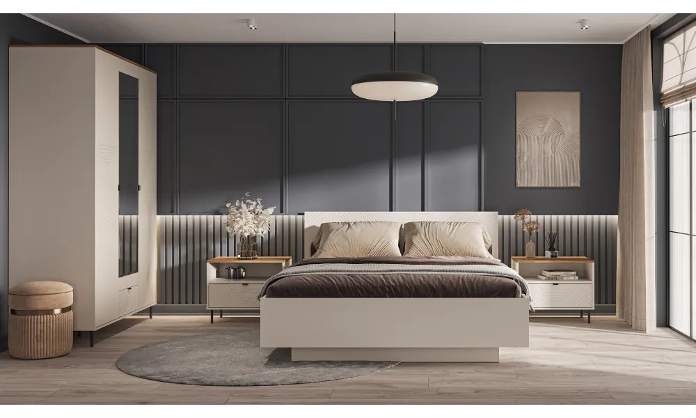 Szafka nocna EYCO 1S, kaszmir/dąb castello