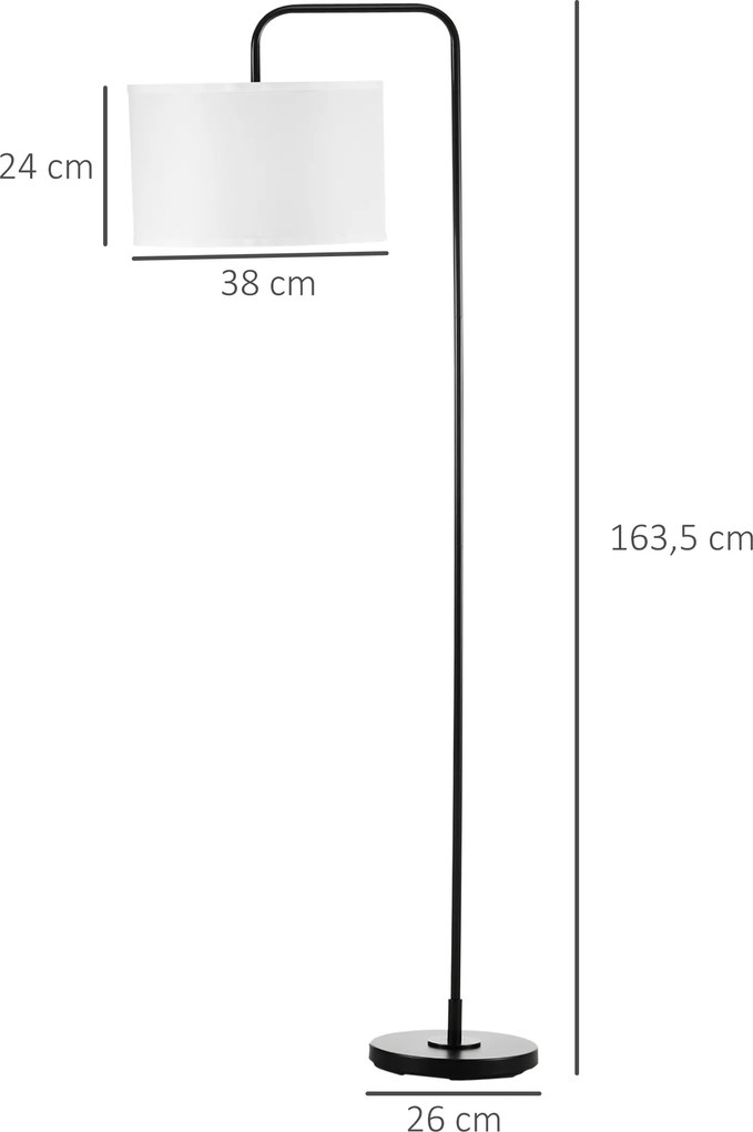 HOMCOM Lampa Stojąca z Przełącznikiem Nożnym, Podłogowa z Abażurem z Tkaniny, Stal, Biała