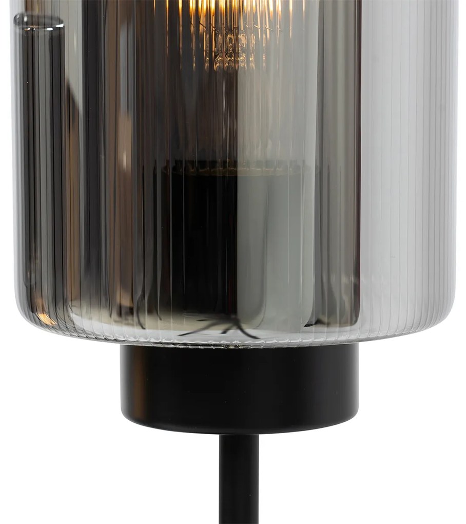 Lampa stołowa art deco czarna z przydymionym szkłem 2-światła - Laura ArtDeco Oswietlenie wewnetrzne