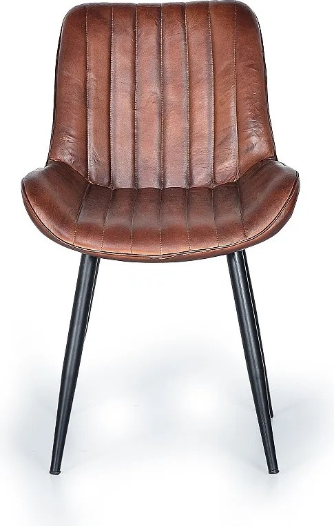 Brązowy skórzany fotel z metalowymi nogami