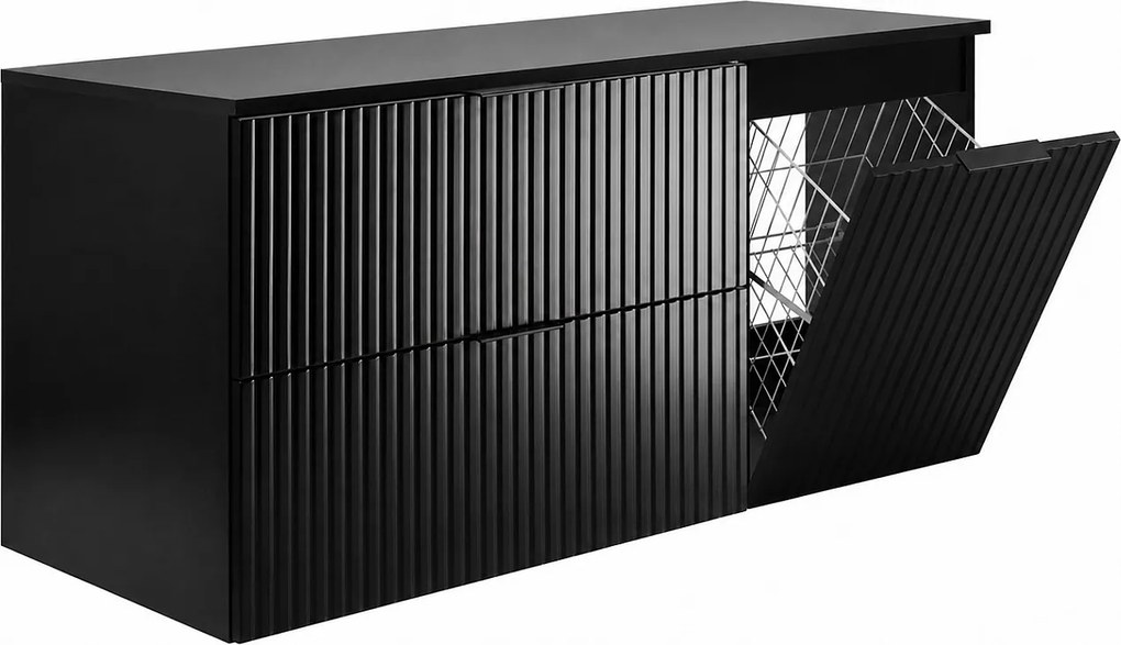 Zestaw mebli łazienkowych z koszem i blatem, czarne uchwyty, czarny, 120 x 46 x 58,6 cm