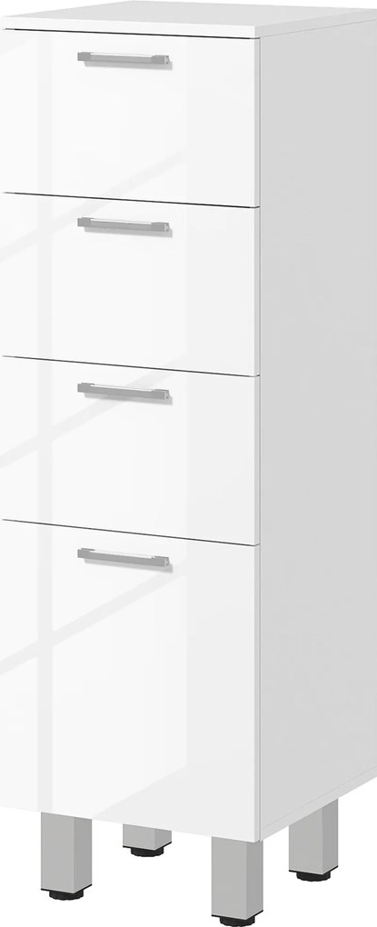 Kleankin szafka łazienkowa biała z 4 szufladami elegancka z płyty wiórowej Biały 30D x 30S x 93W cm | Aosom PL