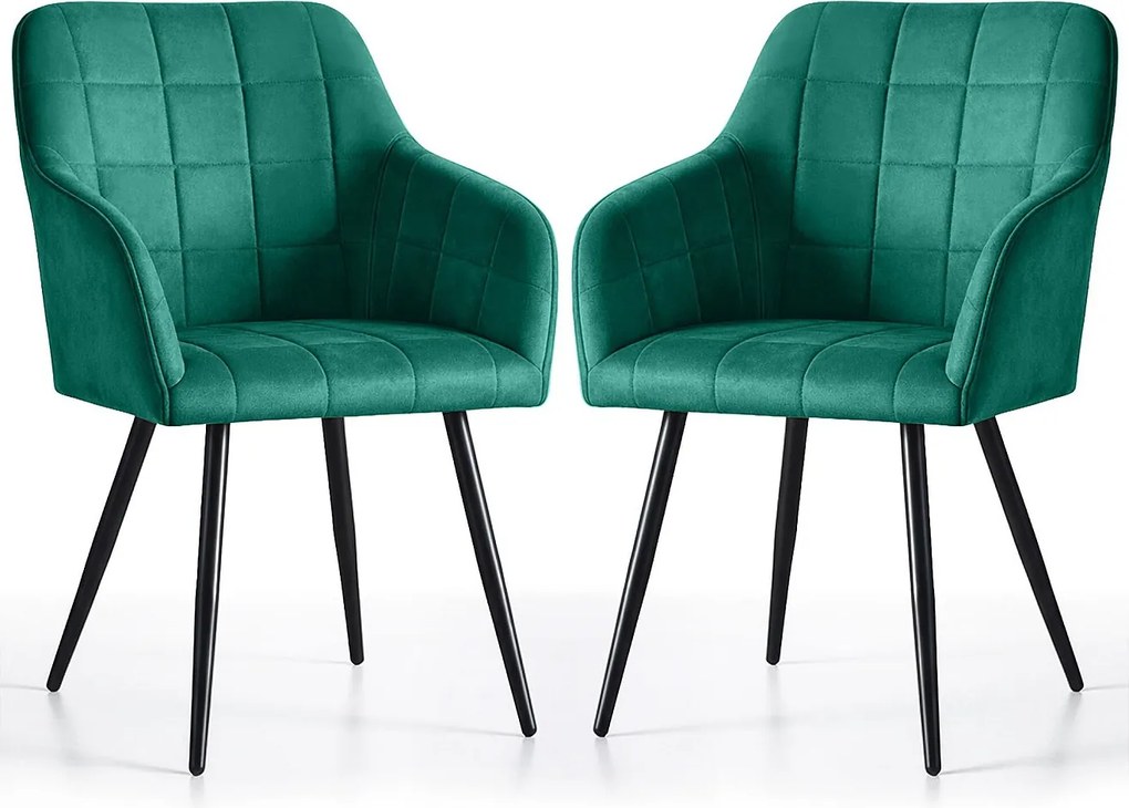 2x Krzesło tapicerowane z przeszyciami kwadratowymi Butelkowa Zieleń LUXANO Czarne nogi