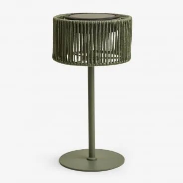 Bezprzewodowa Lampa Stołowa Solarna Led Do Użytku Zewnętrznego Z Żelaza I Plecionego Sznurka Krabi Intensywny Verde Olive - Sklum