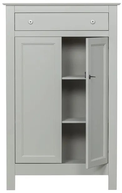 Jasnoszara wysoka komoda z litego drewna sosnowego z zamkiem 93x150 cm Eva – WOOOD