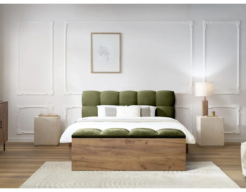 Zielone tapicerowane łóżko dwuosobowe ze stelażem 160x200 cm Kumo – Bobochic Paris