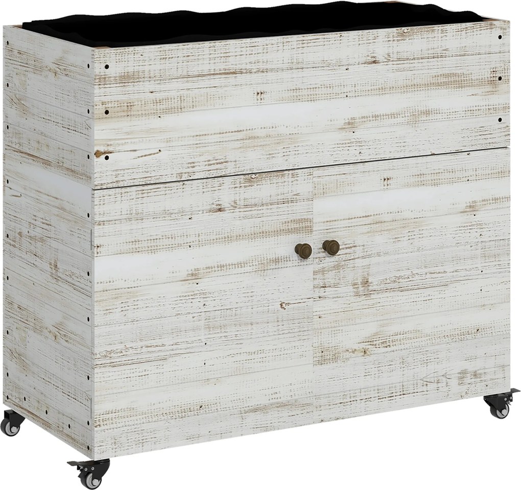 Outsunny Podwyższane Grządki Drewniane z Szufladą Szklarnia na Kółkach Skrzynia Ziołowa 110x50x95cm Biały | Aosom PL