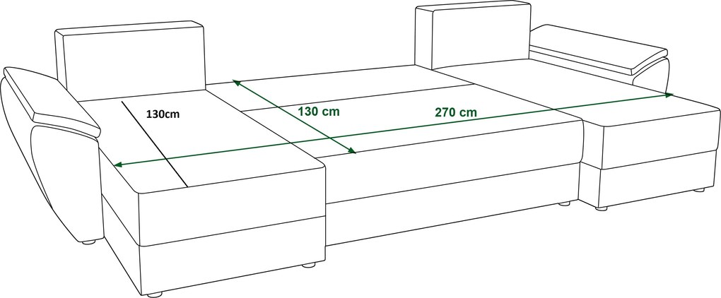 Rozkładana sofa narożna w kształcie U TAVERO 321x140 cm, brązowa