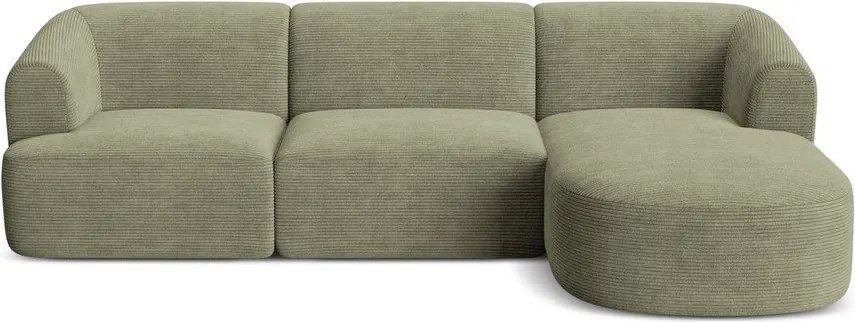 Zielony sztruksowy narożnik (prawostronny/z szezlongiem) Campi – Cosmopolitan Design