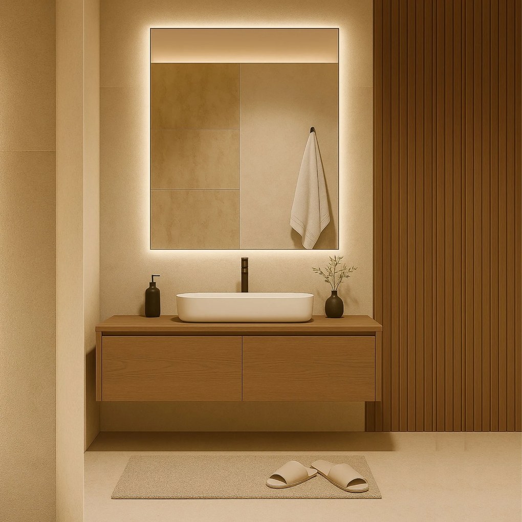 Lustro prostokątne bez ramy podświetlane TAVA LED | Różne rozmiary : Kolor tafli szkła - Srebrny, Rozmiar - 60 x 130 cm