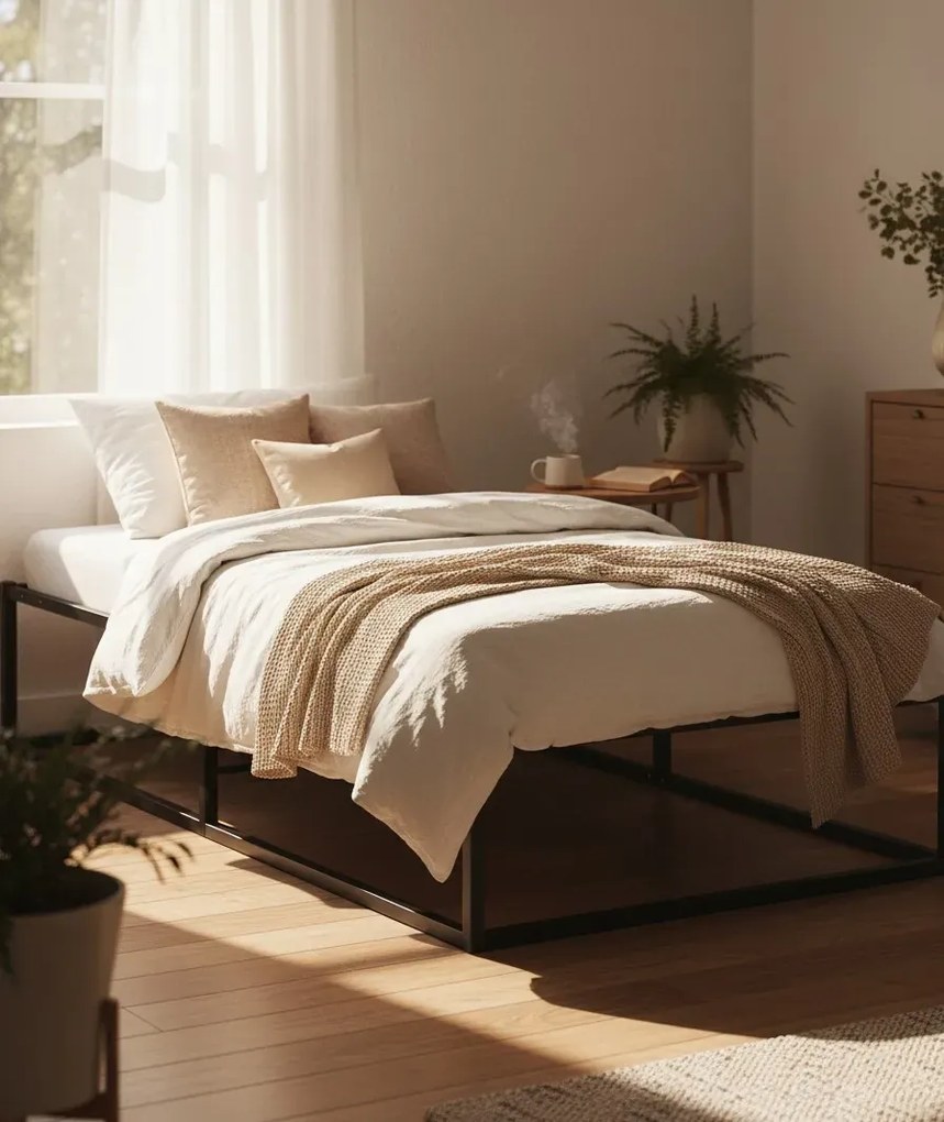 Czarne Metalowe Łózko W Stylu Industrialnym 100X200 Cm D3-A17