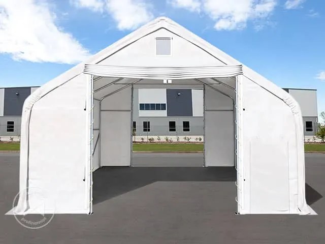 TOOLPORT 8x20m Hala namiotowa - 3 m wysokość ścian bocznych z 4x3,4m bramą, PRIMEtex 2300, biały, ze statyką (podłoże gruntowe) - (48685)